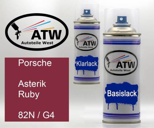 Porsche, Asterik Ruby, 82N / G4: 400ml Sprühdose + 400ml Klarlack - Set, von ATW Autoteile West.